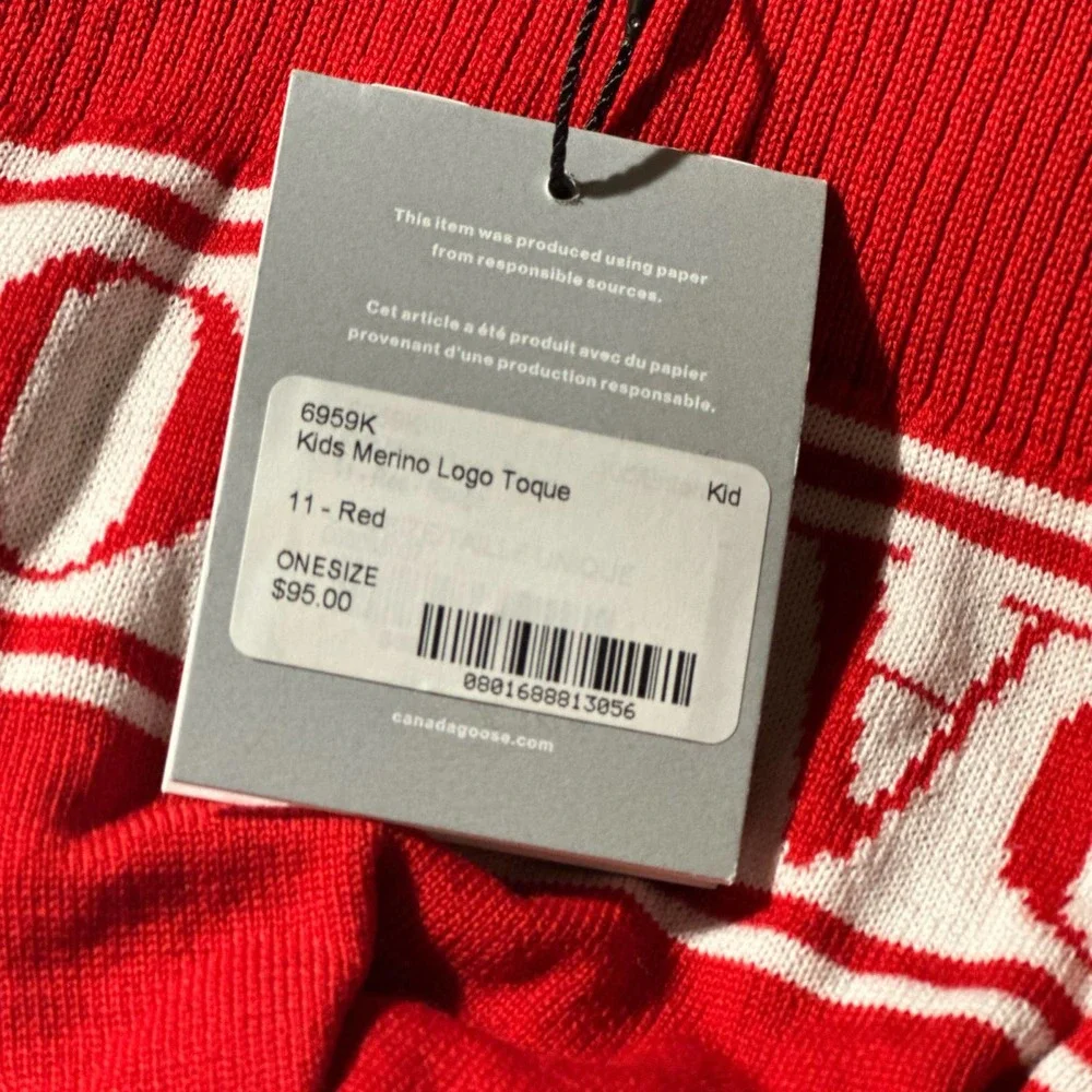 NEW! CANADA GOOSE‎ Kids Merino Wool toque beanie RED